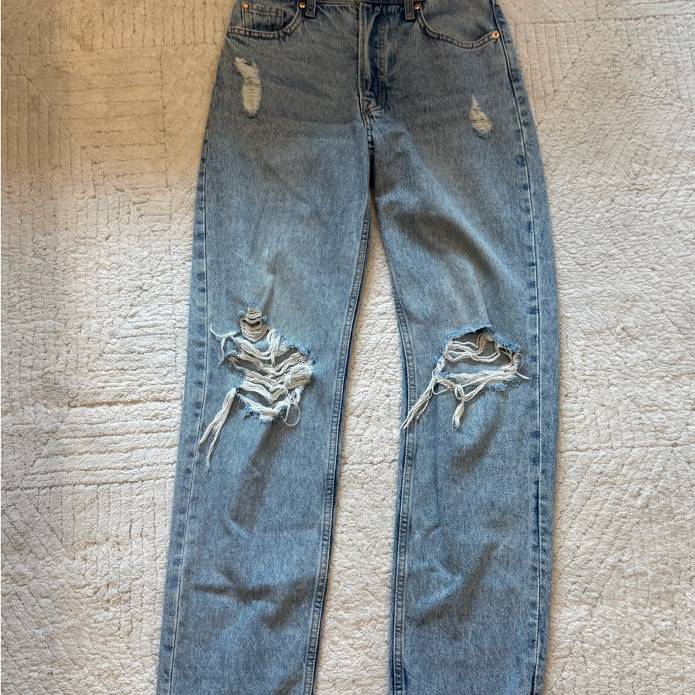 H&M Blue Boyfriend Jeans Distressed Vintage Look
